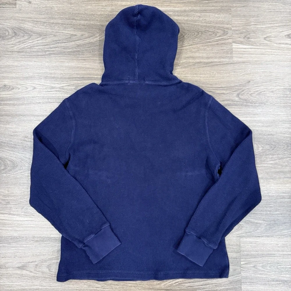 Polo Ralph Lauren Blue Waffle Knit Thermal Pullover Hoodie Size Youth Large